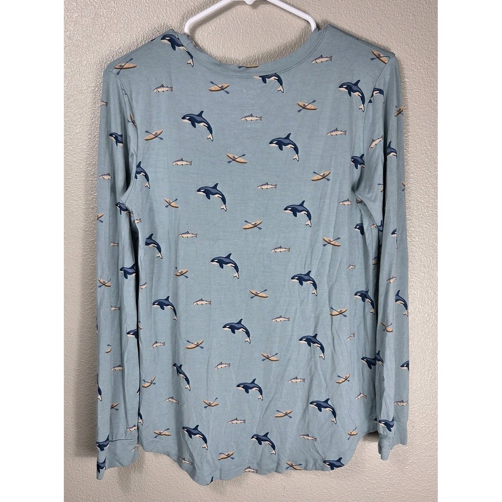Kyte Baby Bamboo Long Sleeve Pajama Top Orca Whale Print Adult Medium Blue - Picture 3 of 4